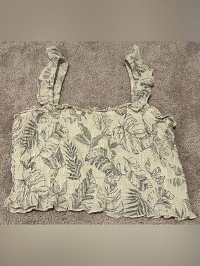 Paper Crane Womens Cream & Green Nature Print Ruffled Ruched Tank Top Size Small